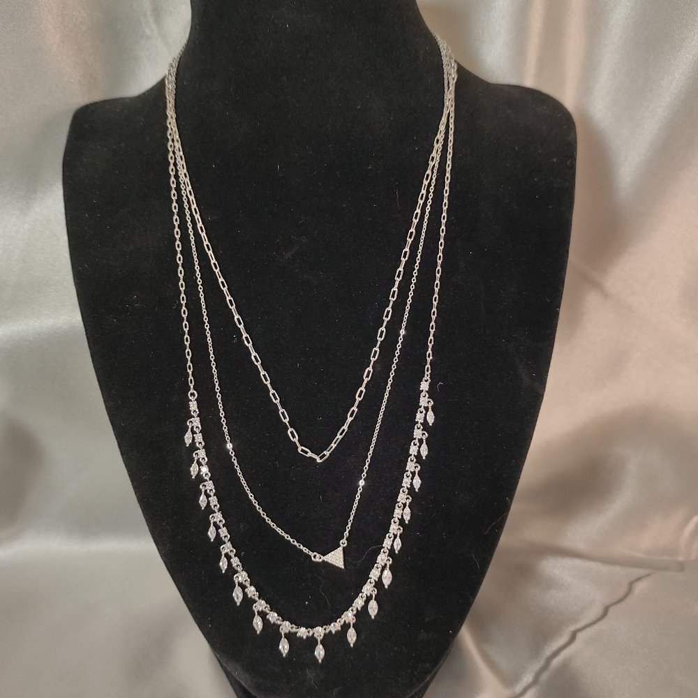 Layered Cubic Zirconia & Chain Collar Necklace
